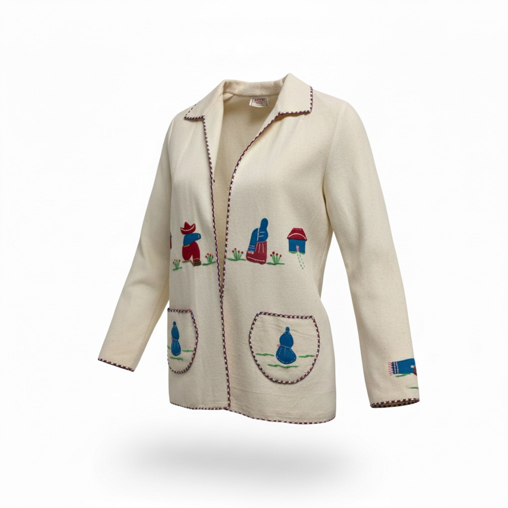 Vintage 1950s Mexican Souvenir Wool Embroidered Folk Jacket